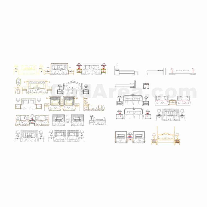 Beds and Bedside Tables autocad block CadArea Premium Design