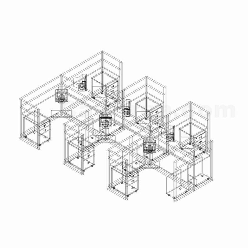 Sixperson Work Station and Privacy Partition Panel C CadArea